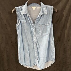 Time and Tru Light Blue Sleeveless Button Down Shirt